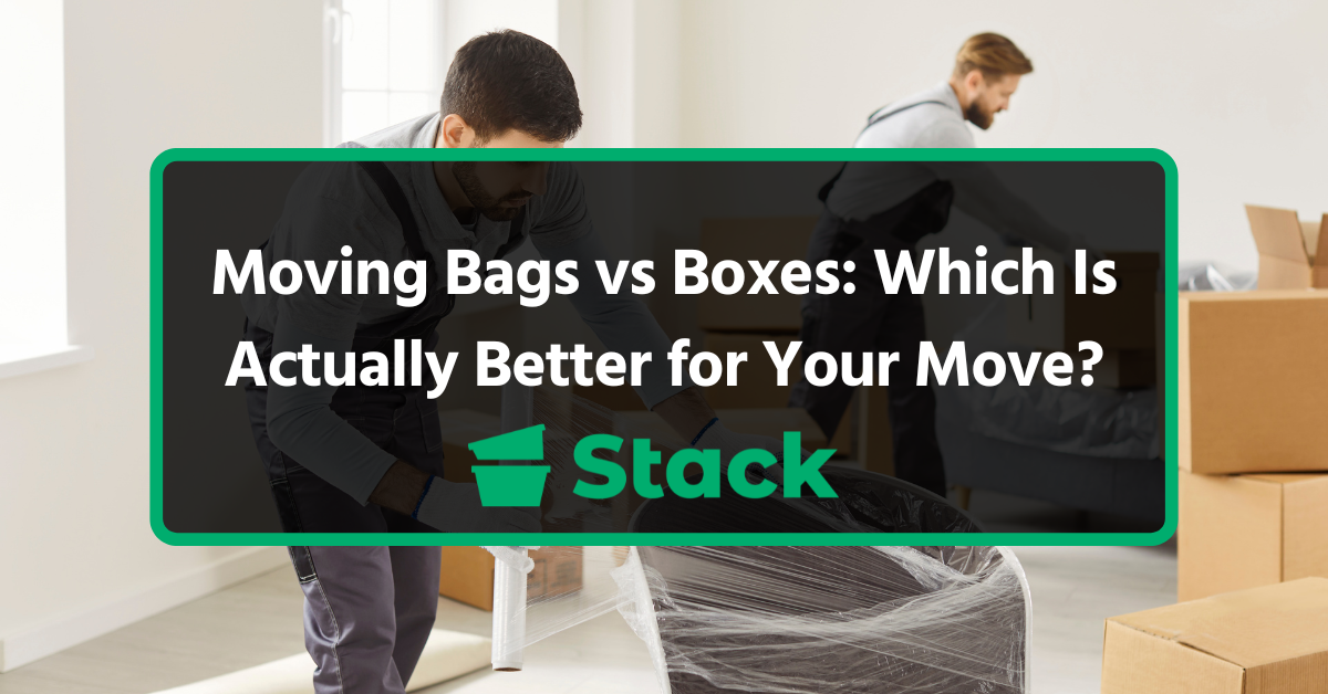 Moving bags and cardboard boxes used for packing during relocation